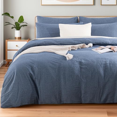NEXHOME PRO Duvet Cover Set Linen Feel Textured Organic Natural 100% Washed Cotton Duvet Cover Bedding Set with Zipper Closure, Breathable(No Comforter)