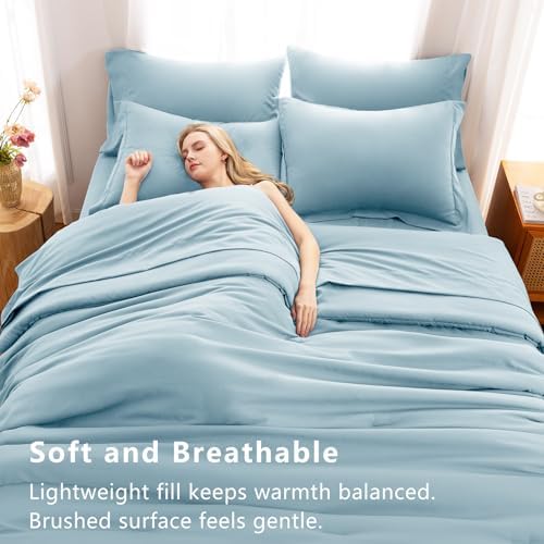 CozyLux Oversized King Comforter Set Light Blue, 7 Pieces 120"x98" Bed in a Bag Comforter Set with Sheets, All Season Soft Bedding Sets with Down Alternative Comforter, Sheets, Pillowcases & Shams