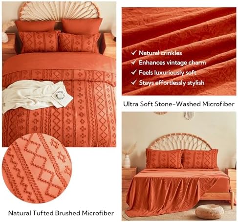 MR&HM California King Comforter 7 Pieces, Boho Tufted Bed Set Terracotta