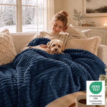 CozyLux Fleece King Size Comforter Set, 3 Piece Warm Mineral Blue Bedding