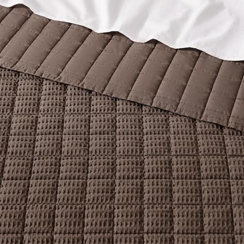Levtex Home Cloud Waffle Twin XL/Twin Quilt Set (68x86in) with 1 Pillow Sham (26x20in) - Box Quilted Waffle Cotton Texture - Cocoa - Cotton Twin Size Quilt Bedding Set - Lightweight Soft Pre-Washed