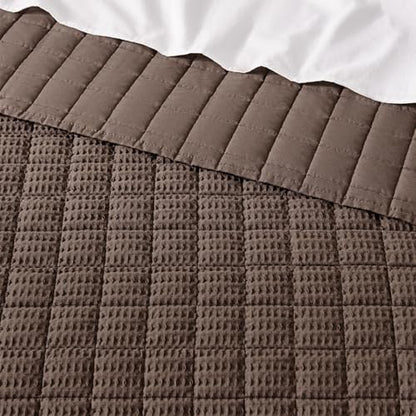 Levtex Home Cloud Waffle Twin XL/Twin Quilt Set (68x86in) with 1 Pillow Sham (26x20in) - Box Quilted Waffle Cotton Texture - Cocoa - Cotton Twin Size Quilt Bedding Set - Lightweight Soft Pre-Washed