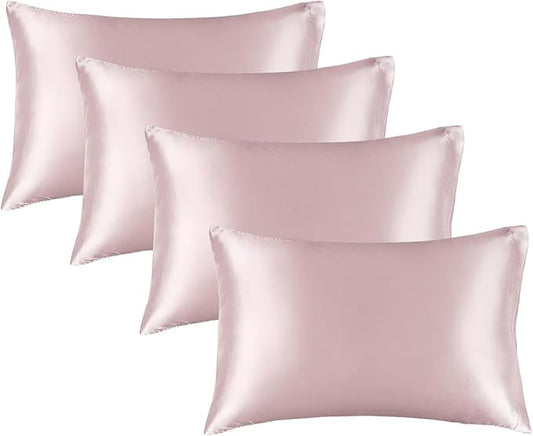 BEDELITE Satin Pillowcase for Hair and Skin, Super Soft Similar to Silk Pillow Cases 4 Pack with Envelope Closure, Cooling Pillowcases for Women Men (20"x26" Standard Size, Lotus Pink)