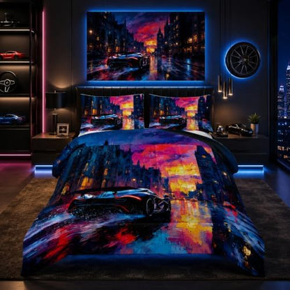 Nttopship Black Racing Comforter Set 3 Pieces Full Size