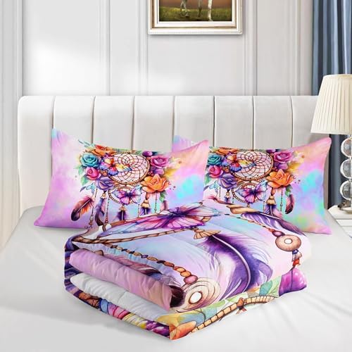 Pink Dream Catcher Comforter Set Queen Size with 2 Pillowcases.