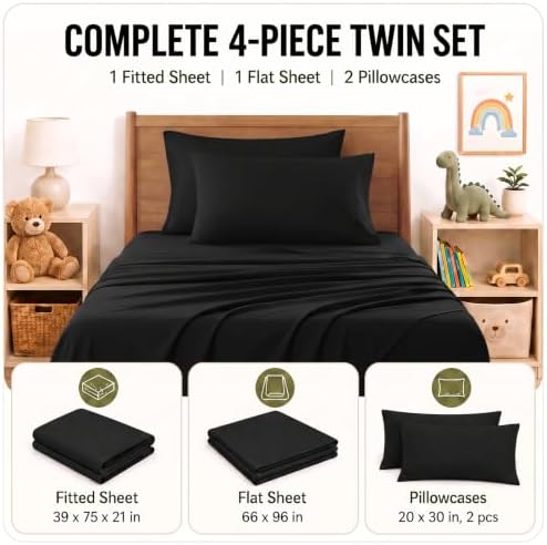 CozyLux Twin Sheet Set 4-Piece, 21-Inch Deep Pocket, Soft Brushed Feel