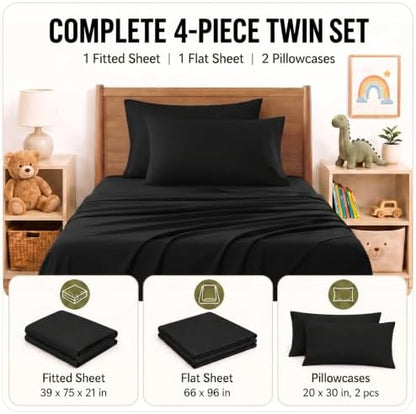 CozyLux Twin Sheet Set 4-Piece, 21-Inch Deep Pocket, Soft Brushed Feel