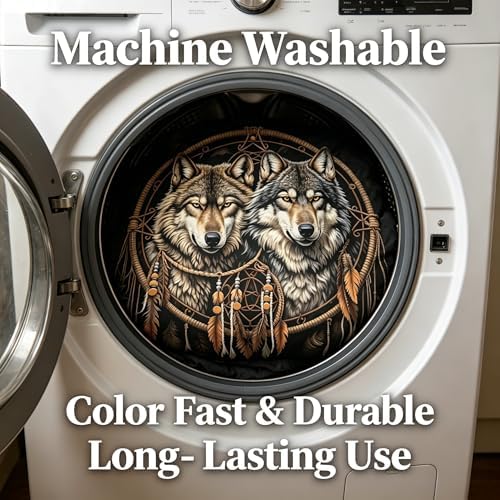 CCoutueChen Wolf Bedding Set King Size - Western Animal Print Comforter with Boho Dreamcatcher Pattern - 3Pieces Wildlife Themed Bedding Set for All Season,Black Brown/104 * 90