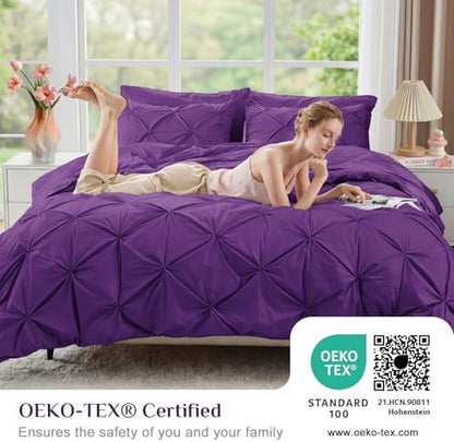JOLLYVOGUE Full Size Comforter Sets 7 Pieces - Bed in a Bag Full for All Season, Pintuck Bedding Comforter Sets with Comforter, Flat Sheet, Fitted Sheet and Pillowcases & Shams, Purple
