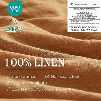 Simple&Opulence 100% Linen Duvet Cover Set 2pcs Basic Style Natural French Washed Flax Solid Color Soft Breathable Farmhouse Bedding with Button Closure - Rust, Twin