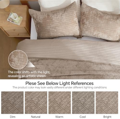 BEDELITE Velvet Quilt Set King Size, Luxury Velvet Comforter Bedding