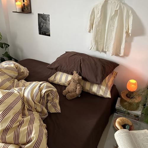 mixinni Retro Striped Duvet Cover Set California King - 100% Natural Cotton 3-Piece Vintage Red Stripes Pattern Printed Bedding Set, Soft Breathable Comforter Cover with Zipper Closure & Corner Ties