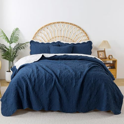 HoneiLife Quilt Sets King Size - Microfiber Bedspreads for King Bed, 3-Piece Lightweight Coverlets, Retro Bed Cover King Quilt Bedding Set All Season Quilts-Navy