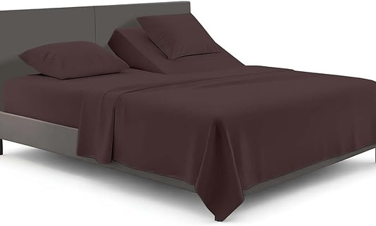 SGI bedding 36" King Split Top Flex Head Sheet Set 1800 Threads Flex Top Sheet for Adjustable Bed 4 Piece Sheet Set 15" Deep Pocket for Sleep Number Bed - Chocolate