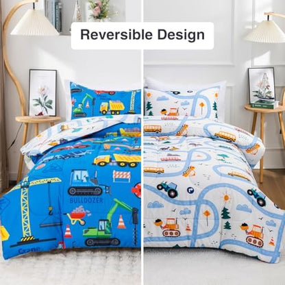 Holawakaka Construction Truck Excavator Boy Twin Comforter Set with Sheets