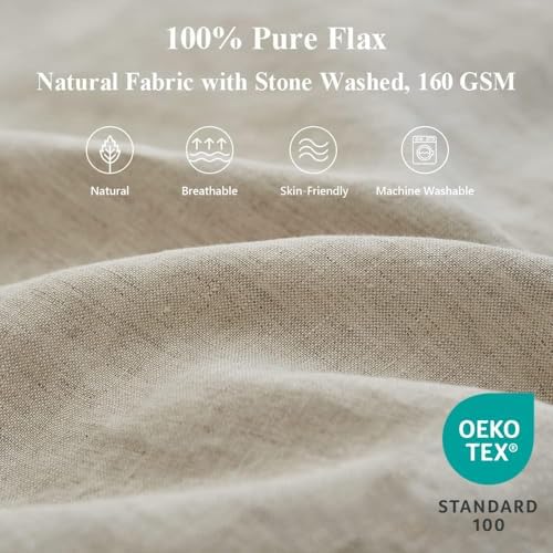 Simple&Opulence 100% Linen Duvet Cover Set 3pcs with Bowknot Ties Closure Natural French Washed Flax Solid Color Soft Breathable Farmhouse Bedding - Linen, King Size