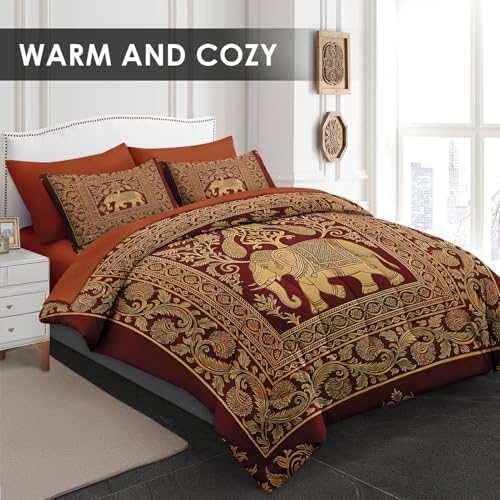 WeCozy King Comforter Set with Sheets, 7 Pieces Elephant Peacock Bedding