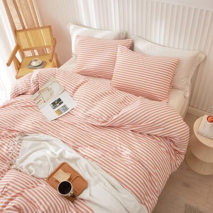 LifeTB King Size Comforter Set Pink White Stripes Pattern Comforter Modern Striped Comforter Set Fluffy Lightweight 3 Pieces Bedding Comforter Farmhouse Stripes Boho Bed Comforter with 2 Pillowcases