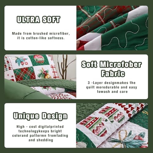 Mybedsoul Christmas Quilt Set King Size, Christmas Patchwork Bedding Set