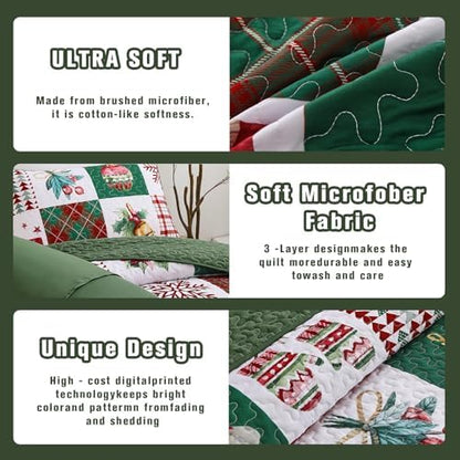 Mybedsoul Christmas Quilt Set King Size, Christmas Patchwork Bedding Set