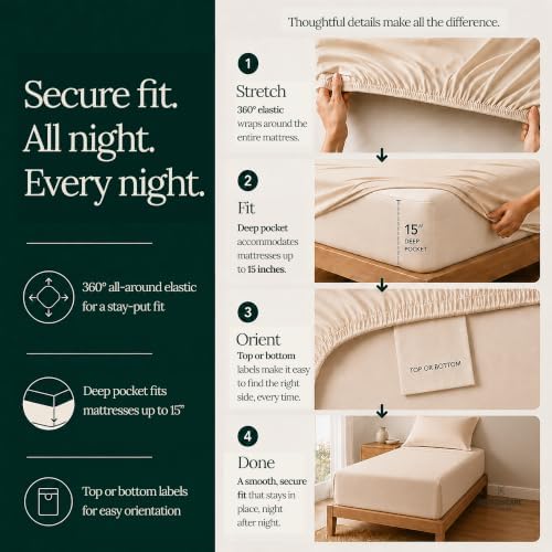 CLOUDSCAPE Millennium Series Soft 100% Egyptian Cotton Sheets Twin,Ivory