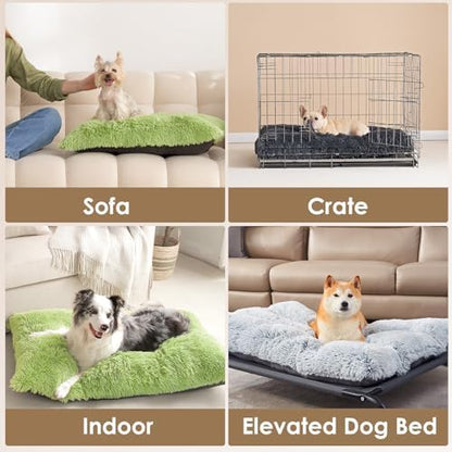 EHEYCIGA Fluffy Dog Crate Bed for Medium Dogs, Plush Crate Pad, Green