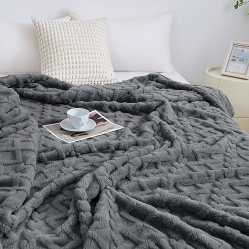 Aganear Fleece Throw Blanket for Bed Couch 90"x108" Grey