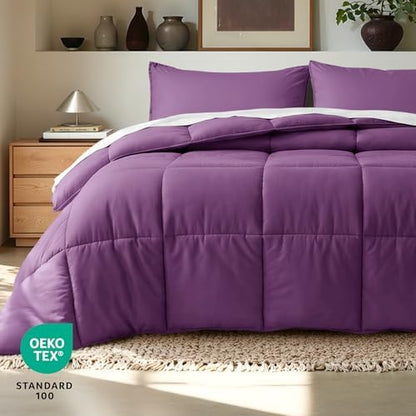 Bare Home Queen Comforter Set - 1800 Ultra Soft (Queen, Plum)