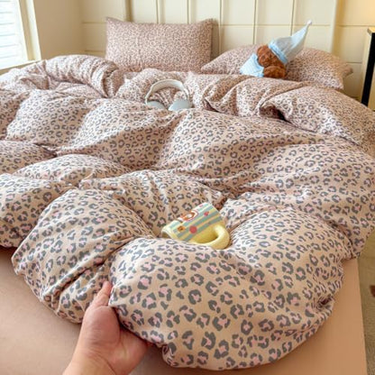 VM VOUGEMARKET Leopard Duvet Cover Set Queen,Nude Beige Pink,Muslin Cotton