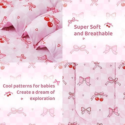 lasoftan Toddler Bedding Set, Toddler Bed Comforter Sets for Girls, Toddler Bed Set, Pink Cherry Printed