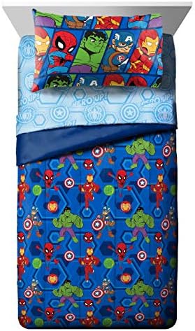 Marvel Avengers Twin Comforter Set 4 Piece Kids Bedding for Boys, Blue
