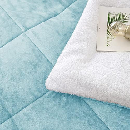 Sherpa Comforter Set Full Queen Size, Smoke Blue Bedding Set with Shams