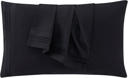 Clara Clark Bed Sheets, Premier 1800 Series 4 Piece Bed Sheet Set, Deep Pocket, Wrinkle, Fade, Stain Resistant, Luxury Soft Bedding Sheets & Pillowcases, California King, Black