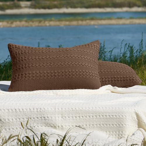 PHF Cotton Waffle Pillow Shams Standard Size 20"x26", Chocolate, No Insert