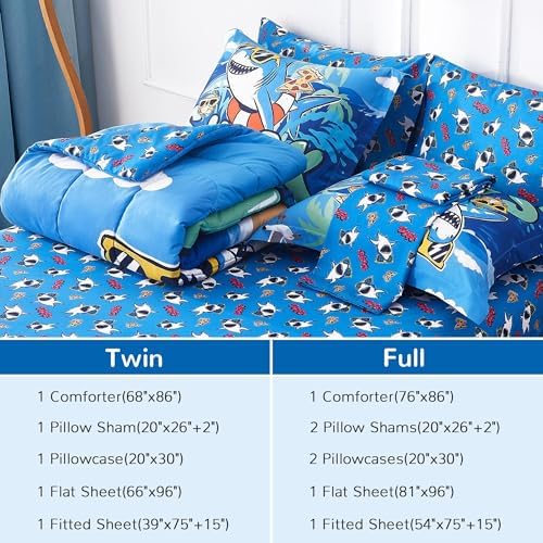 Viviland Twin Bedding Set for Boys 7 Piece Bed in a Bag with Comforter, Sheets, Pillowcases Soft Microfiber Kids Comforter Set, Oeko Certified, Machine Washable, Fun Sea Adventure Theme