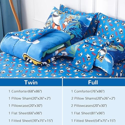 Viviland Twin Bedding Set for Boys 7 Piece Bed in a Bag with Comforter, Sheets, Pillowcases Soft Microfiber Kids Comforter Set, Oeko Certified, Machine Washable, Fun Sea Adventure Theme