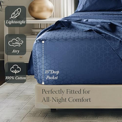 Threadmill 400TC Egyptian Cotton Twin Sheet Set, Jacquard, Folkstone Blue