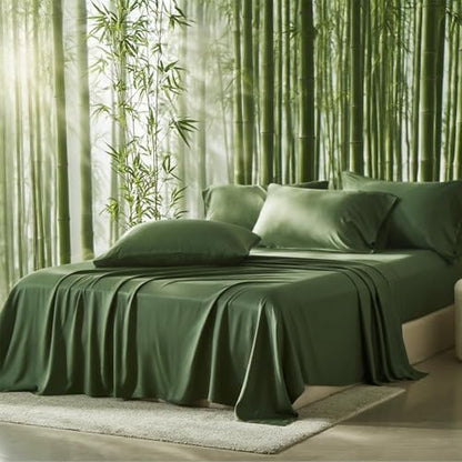 100% Viscose Derived from Bamboo Sheet Set, Natural Breathable Moisture-Wicking for Hot Sleepers, 24" Deep Pocket, 4 Piece
