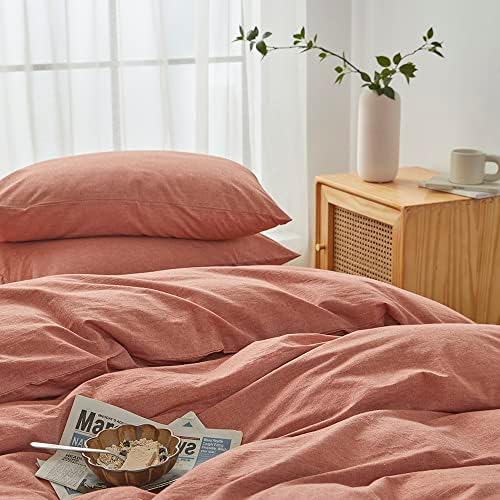 FACE TWO FACE Bedding Duvet Cover Set100% Washed Cotton Duvet Cover Linen Like Textured Breathable Durable Soft Comfy (King, Caramel)