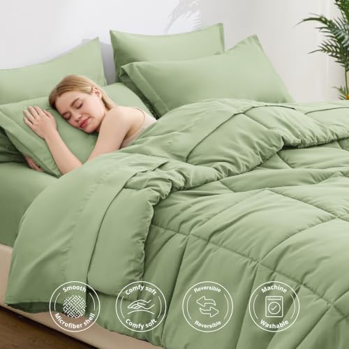 Love's cabin Plaid California King Comforter Set, Sage