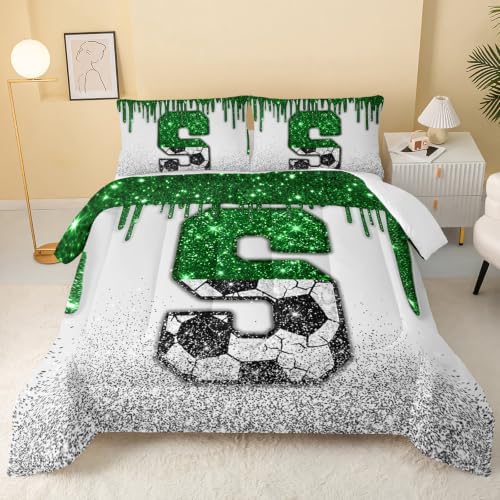 BSNTHO Alphabet Print Full Size, Comforter Set Soccer Kids Comforter 3Pcs