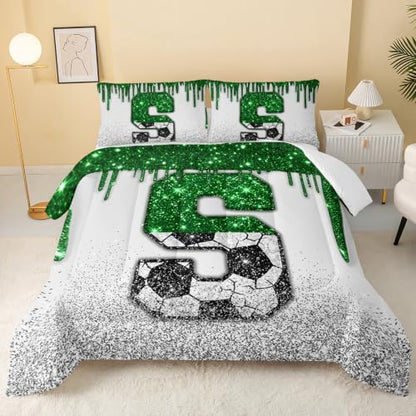BSNTHO Alphabet Print Full Size, Comforter Set Soccer Kids Comforter 3Pcs
