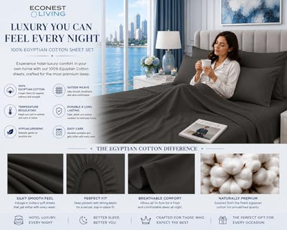 6PC Sheet Sets Full Size 100% Egyptian Cotton 16" Deep, Easy-Fit, Dark Gray