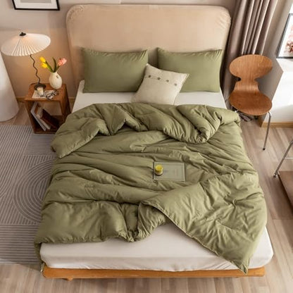 ROSGONIA Alaskan King Comforter, Olive Green, 136x120 Soft Bedding Quilt