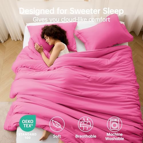 MUXHOMO Oversized King Comforter Sets, All Season Ultra Soft Down Alternative Bedding - 3 Piece Lightweight Bed Set Includes 1 Comforter (120"x98") and 2 Pillow Shams (20"x36"), Hot Pink