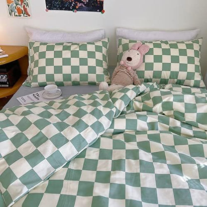 Wellboo Green White Plaid Comforter Sets California King Women Men Sage Green Checkerboard Grid Bedding Comforters Cal King Cotton Modern Grass Green and White Checkered Geometric Luxury Abstract Bed