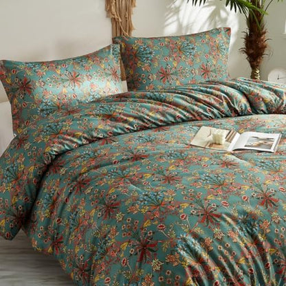 LifeTB Boho Floral Comforter Set Twin XL Vintage Flowers Plants Botanical Comforter 3 Pieces Cottagecore Bedding Set Soft Fluffy Lightweight Farmhouse Bed Set with 2 Pillowcases for All Seasons