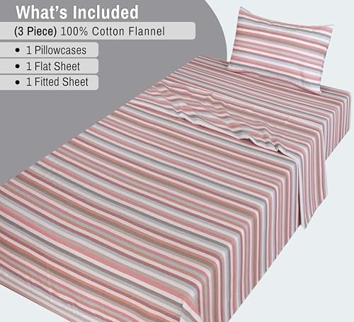 RUVANTI Flannel Sheets Twin Size, Multi Chevron Stripe