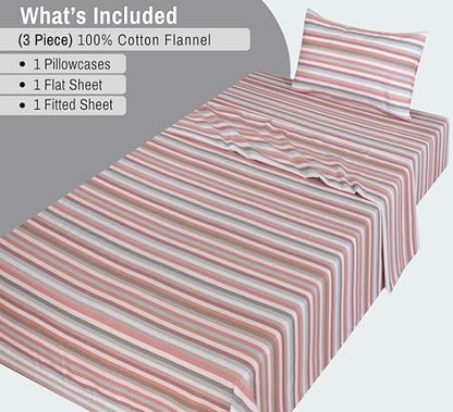 RUVANTI Flannel Sheets Twin Size, Multi Chevron Stripe