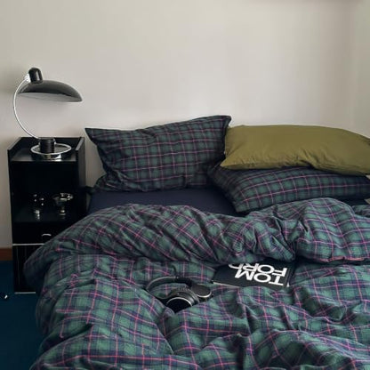 Vintage Green & Blue Buffalo Plaid Duvet Cover Set Twin XL Size 3 Piece